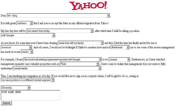 Yahoo Resignation Letter